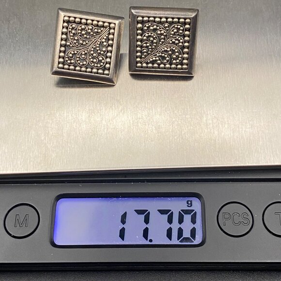 Vintage Lois Hill .925 Sterling Silver Square Clip-On Earrings Ornate Designer - Picture 10 of 10